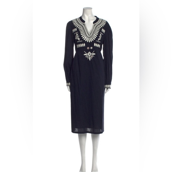Tory Burch Keegan Embroidered Dress, Navy , Size 8 - Picture 8 of 8
